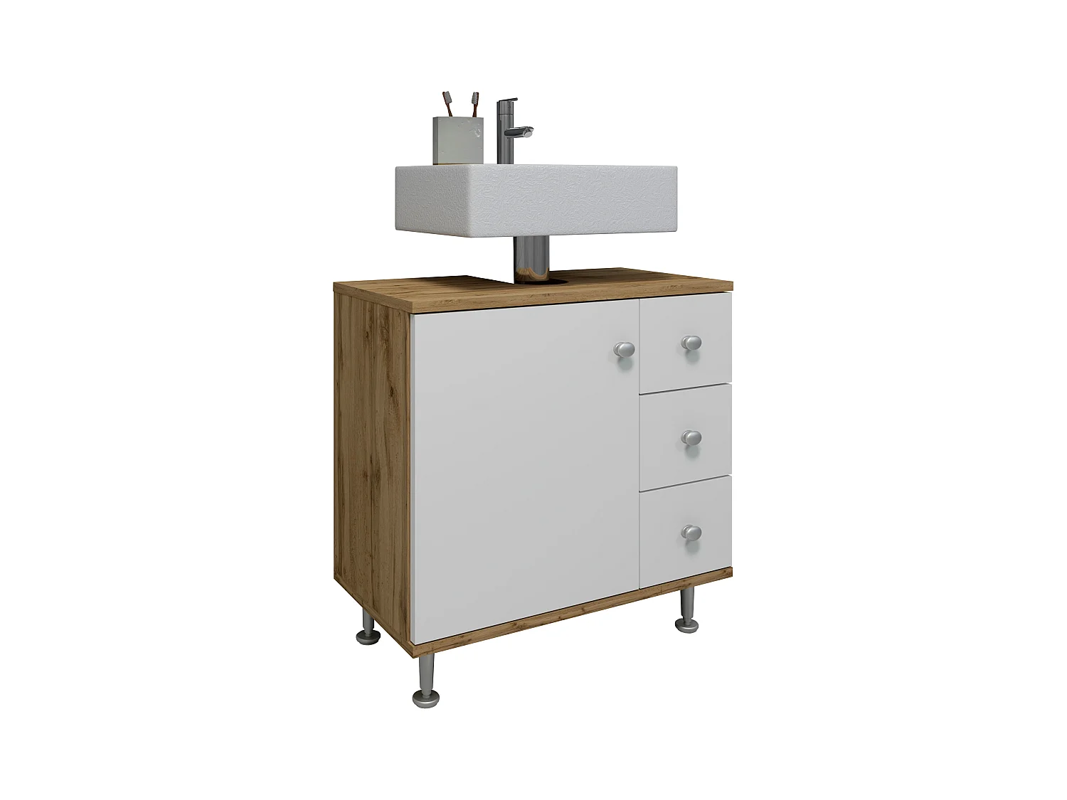 Bathroom furniture washbasin cabinet Nilosi Honey oak / White H. 61 x W. 60 x D. 33 cm