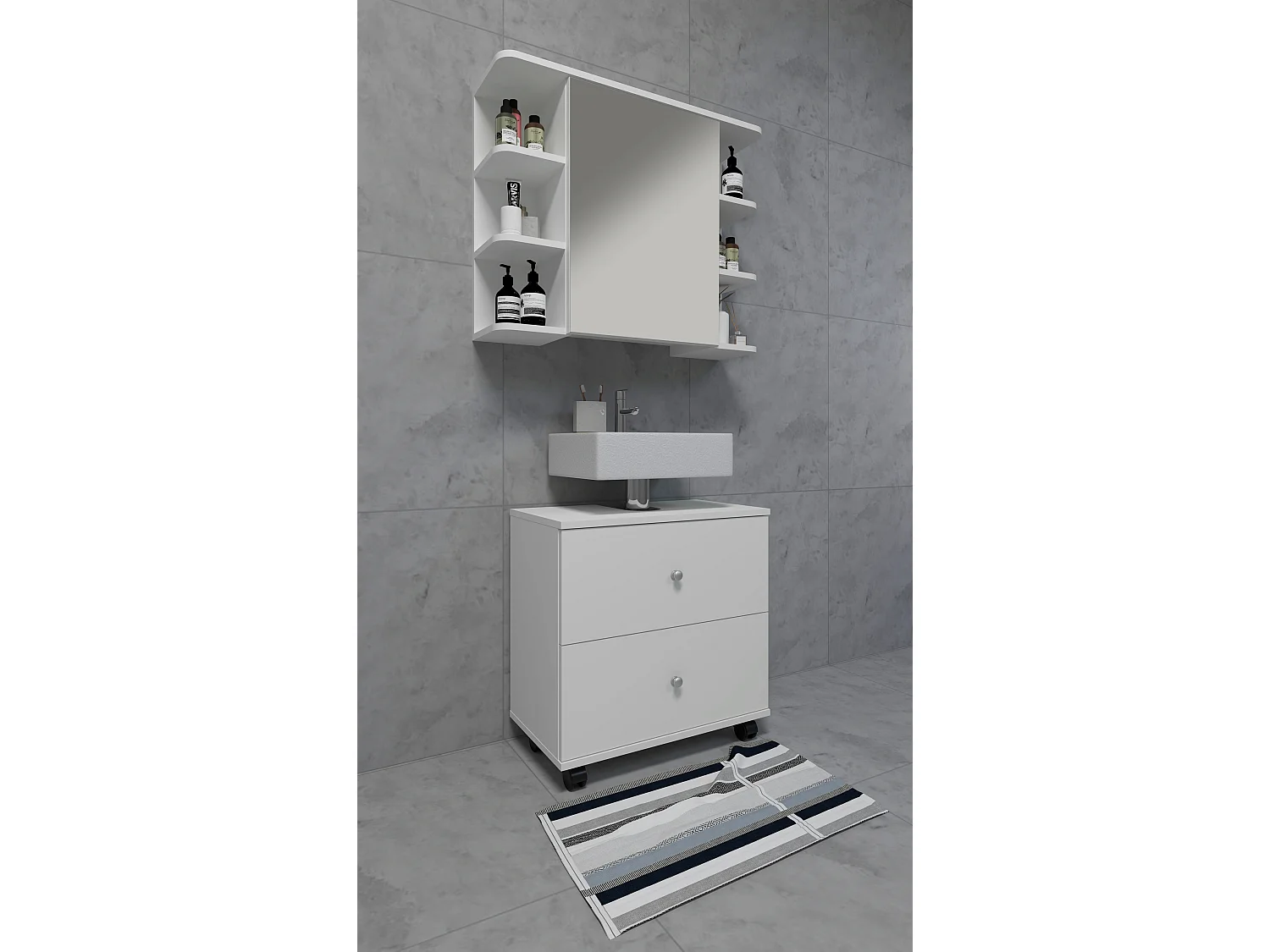 Bathroom furniture washbasin cabinet Nilosi White H. 61 x W. 60 x D. 33 cm