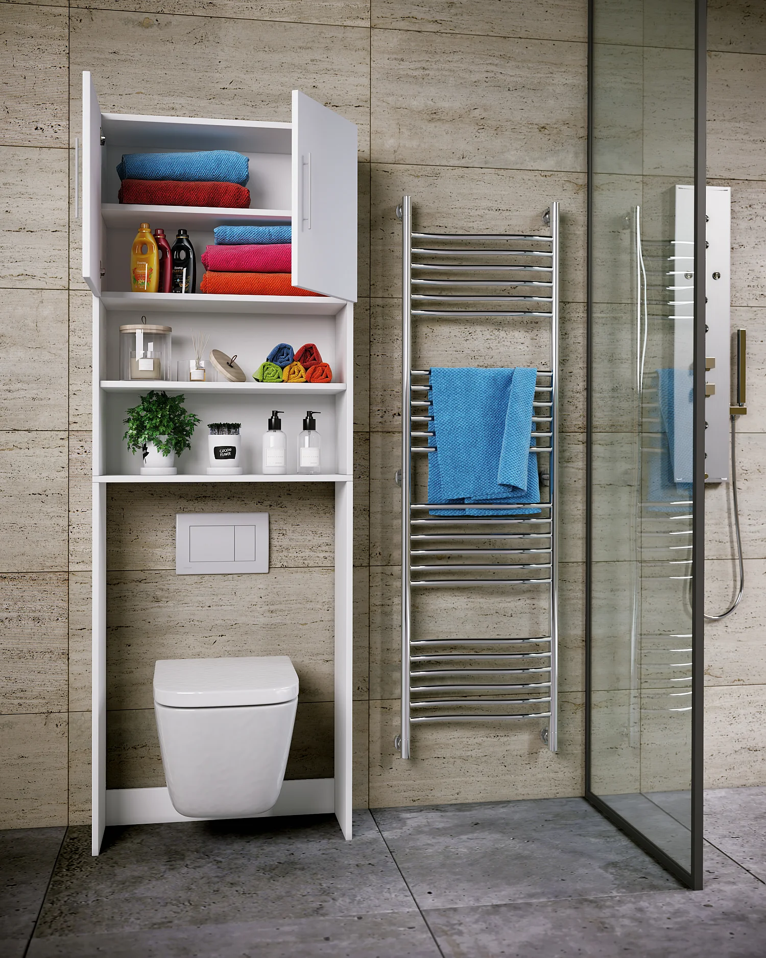 Bathroom furniture high cabinet Totas White W. 64 x H. 190 x D. 25 cm