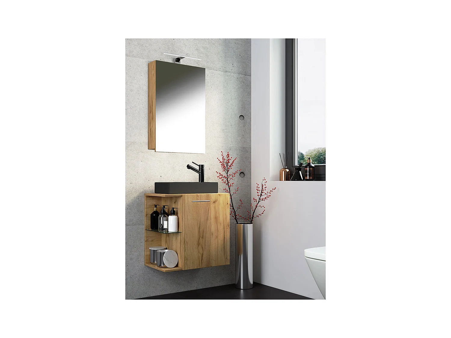 3-tlg Waschtisch Hausa Spiegelschrank Schwarz