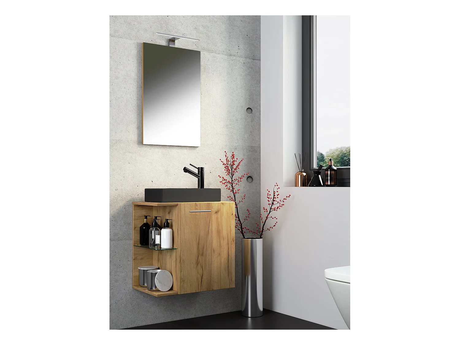 3-tlg Waschtisch Hausa Spiegelschrank Schwarz