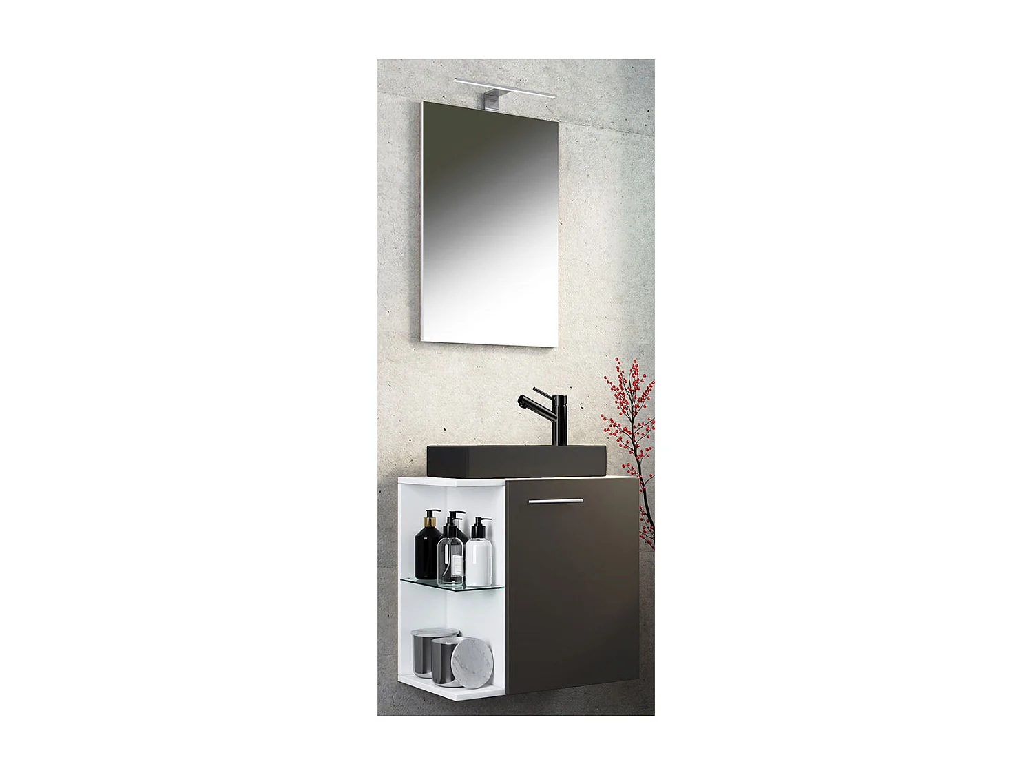 Bathroom furniture washbasin Hausa White / Anthracite H. 122 x W. 52 x D. 34 cm