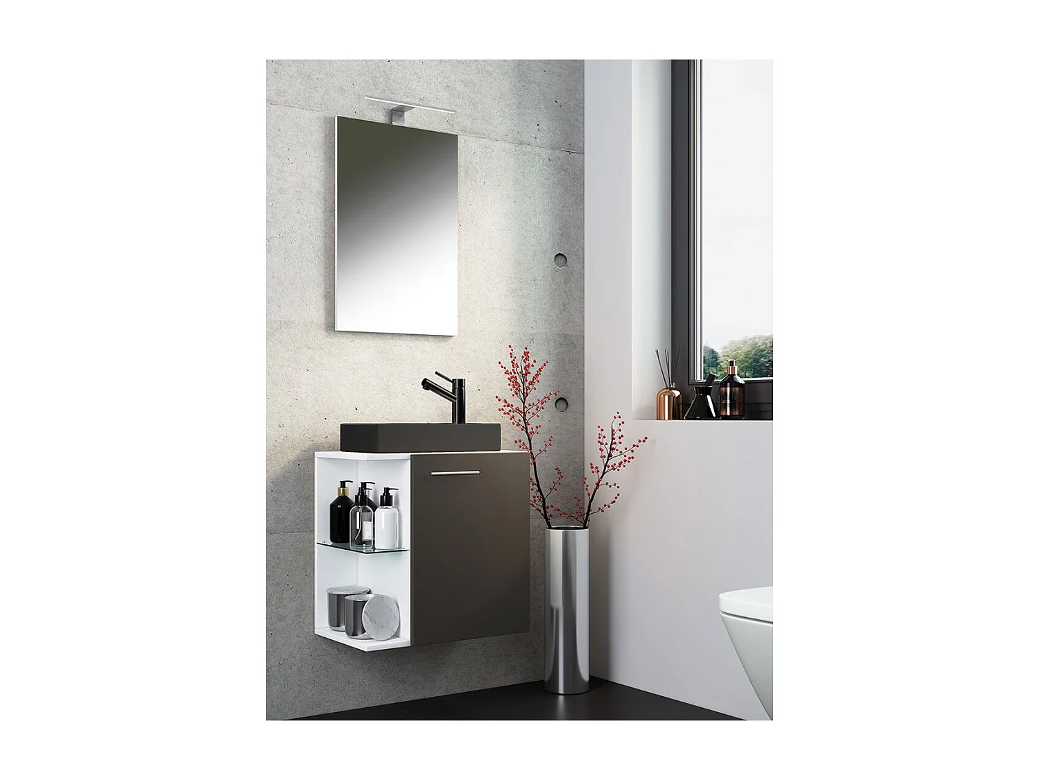 Bathroom furniture washbasin Hausa White / Anthracite H. 122 x W. 52 x D. 34 cm