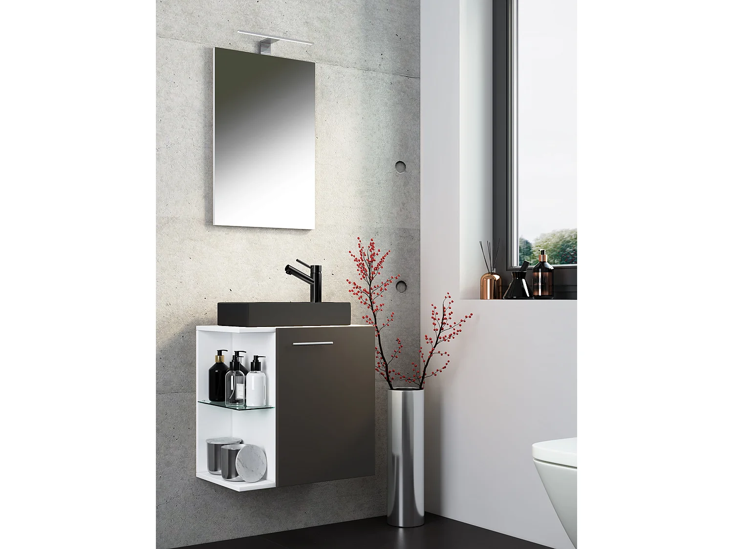 Bathroom furniture washbasin Hausa White / Anthracite H. 122 x W. 52 x D. 34 cm