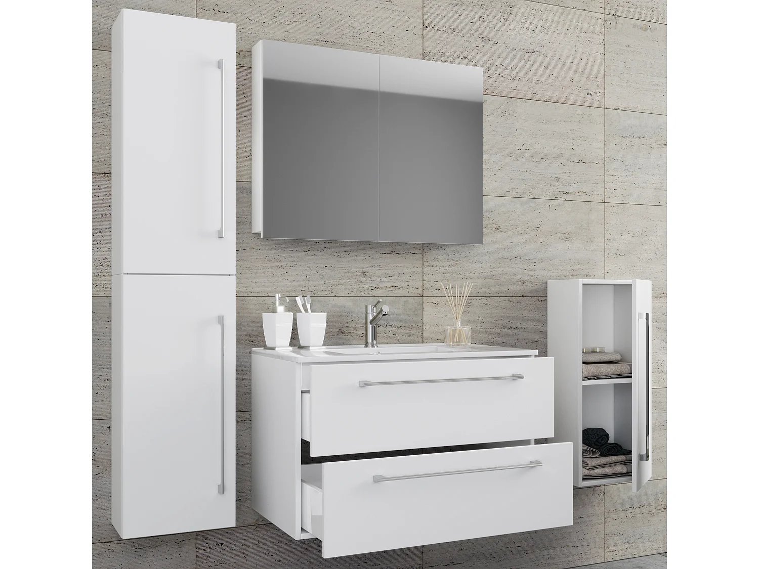 Lavatório de móveis de banheiro Badinos Branco A. 152 x L. 146 x P. 46 cm