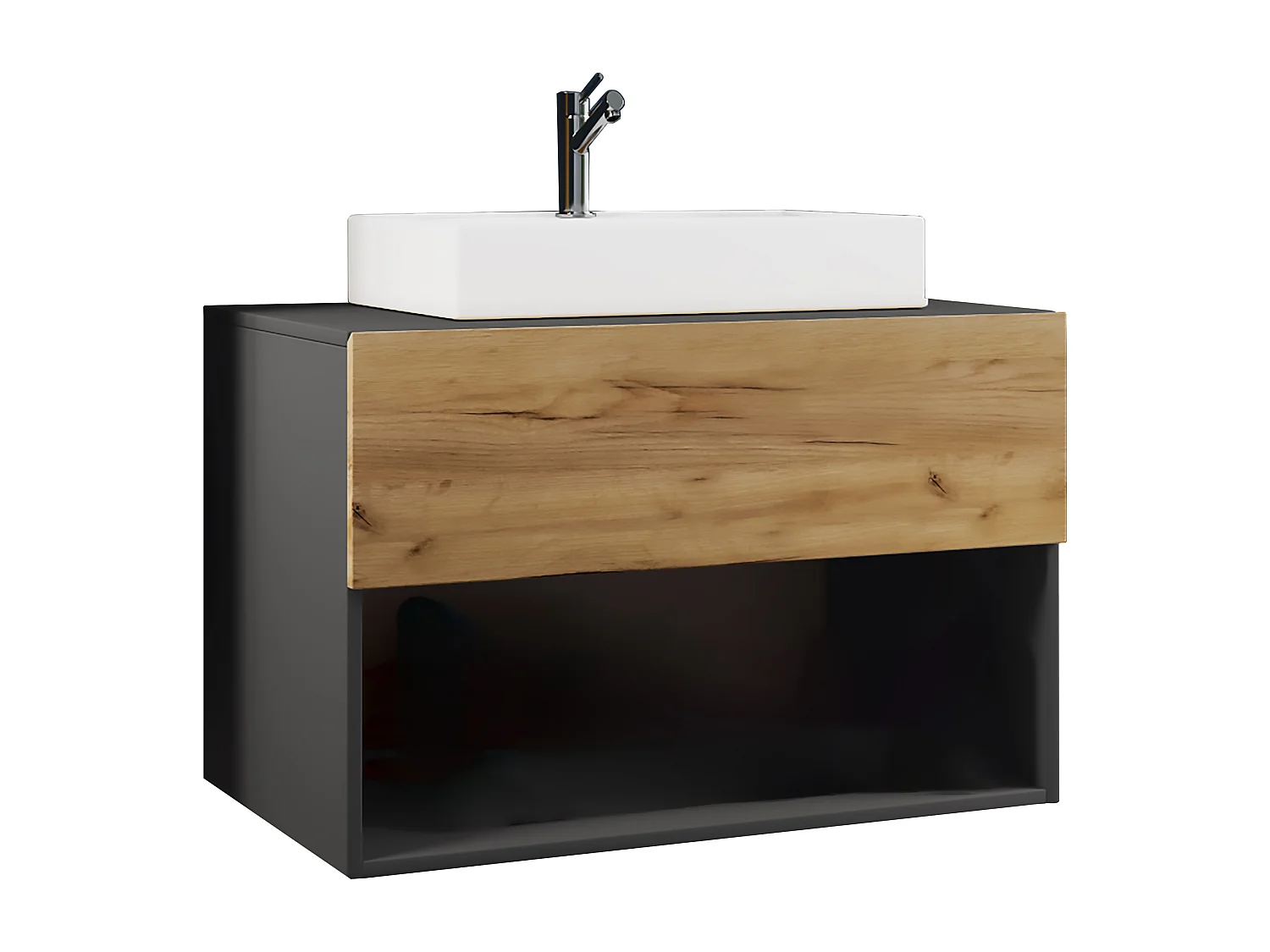 Bathroom furniture washbasin Lendas Anthracite / honey oak H. 69 x W. 80 x D. 52 cm