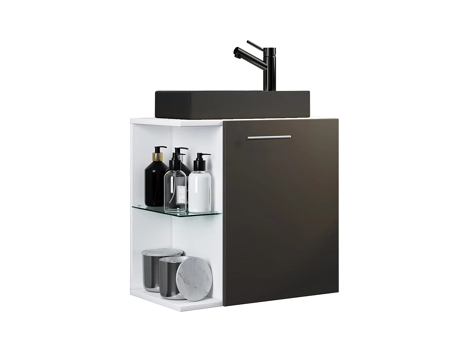 2-tlg Waschtisch Hausa Toilette schmal Schwarz