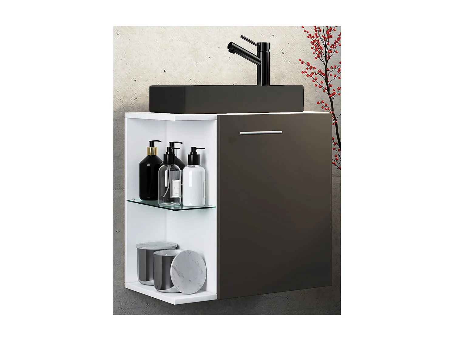 Conjunto VCM de 2 peças | Lavandaria para hóspedes WC | Casa de banho para hóspedes | WC para lavatório | Conjunto de casas de banho – Hausa-BL (anthracite)