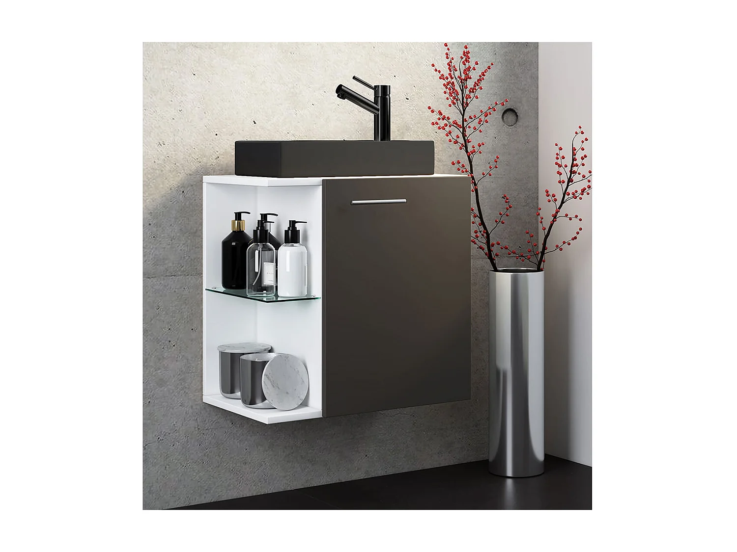 Bathroom furniture washbasin Hausa Anthracite H. 63 x W. 52 x D. 34 cm