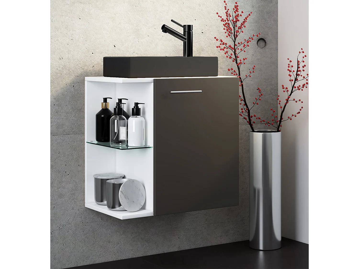 Bathroom furniture washbasin Hausa Anthracite H. 63 x W. 52 x D. 34 cm