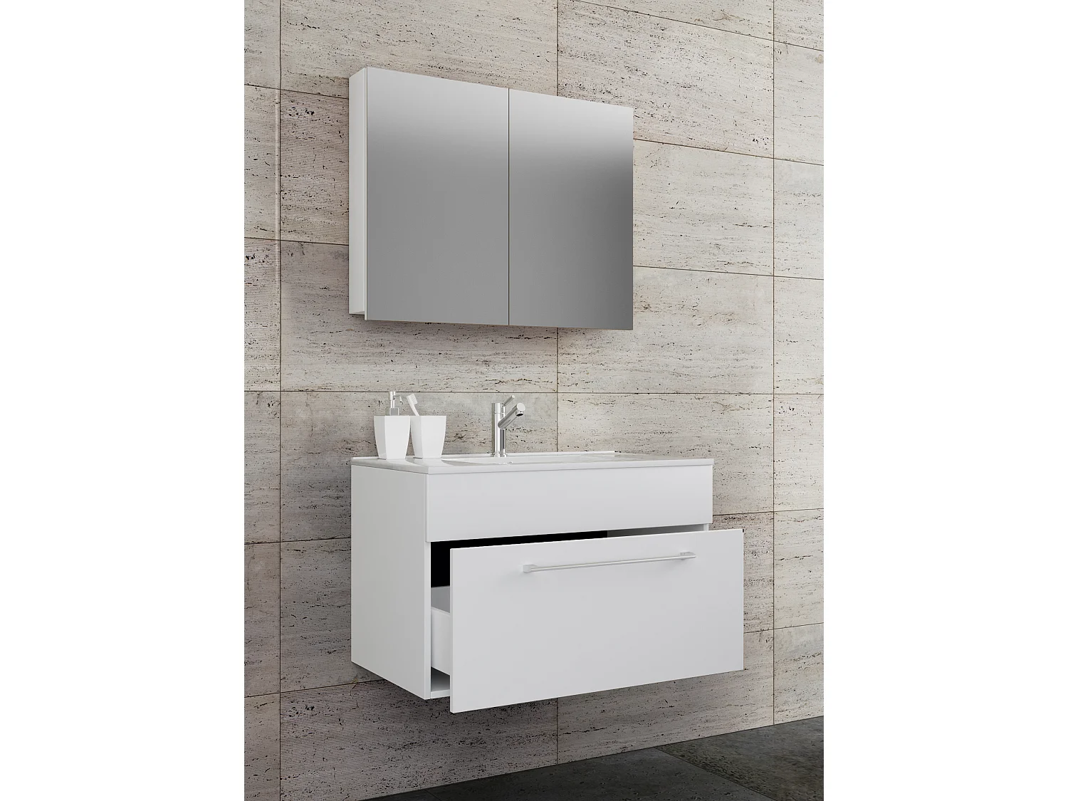 Bathroom furniture washbasin Badinos White H. 109 x W. 80 x D. 46 cm