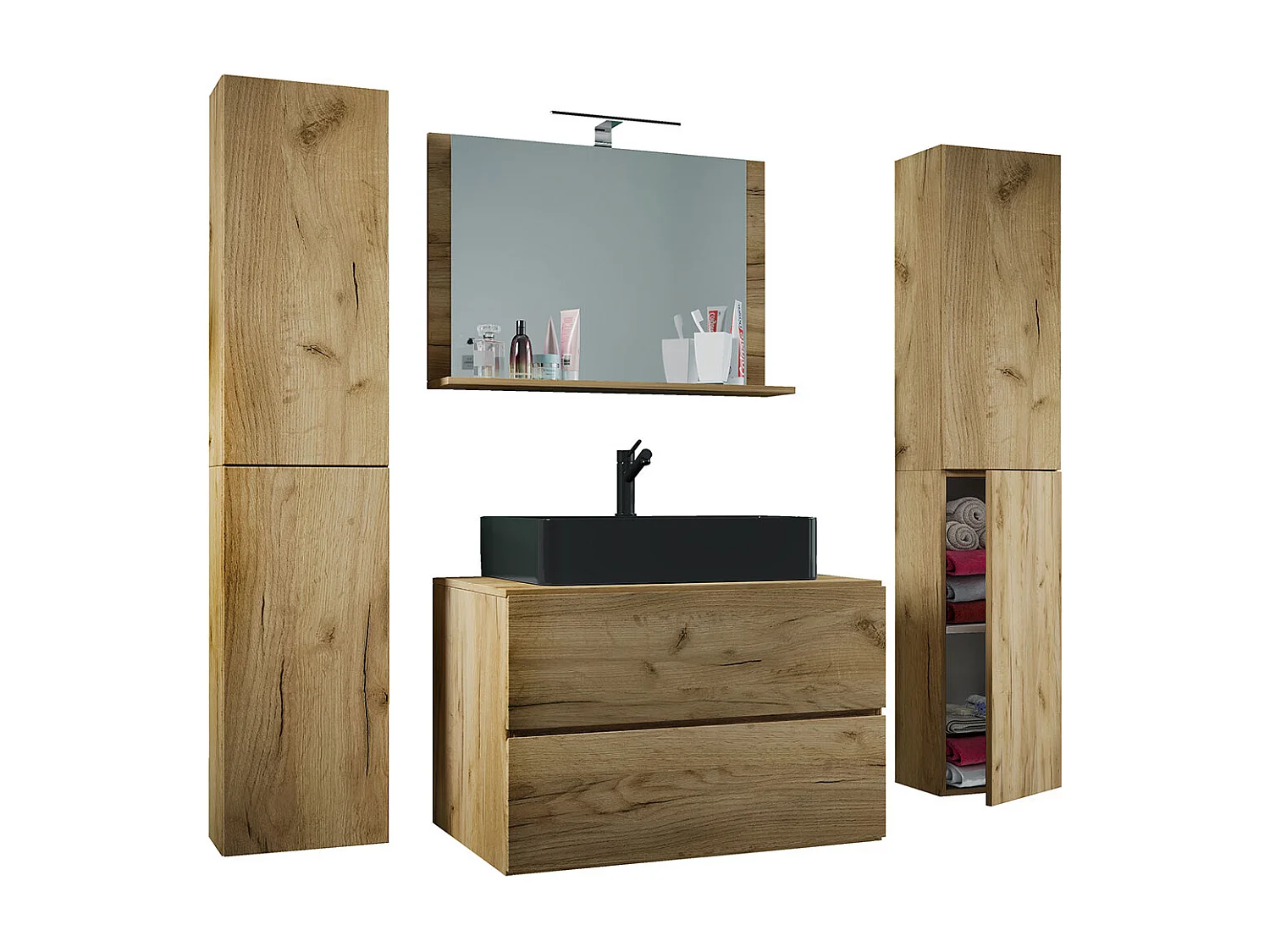 Bathroom furniture washbasin Lendas Honey oak H. 150 x W. 147 x D. 52 cm