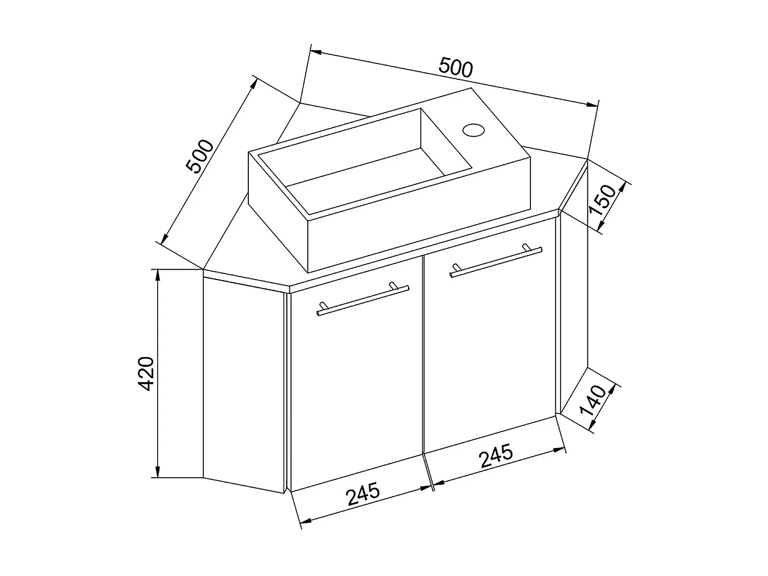 Bathroom furniture washbasin Vilosa White H. 42 x W. 50 x D. 50 cm