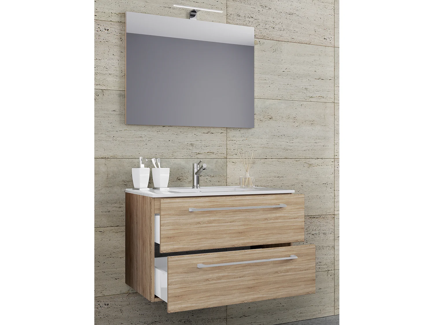 Bathroom furniture washbasin Badinos Sonoma oak (Sägerau) H. 92 x W. 60 x D. 46 cm
