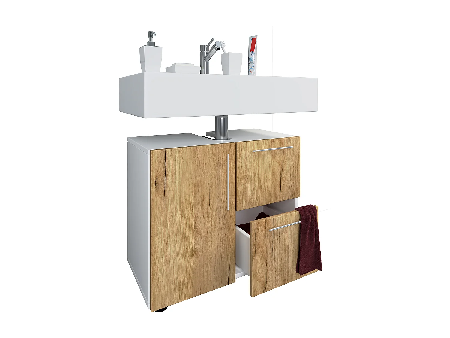 Holz Badmöbel Badunterschrank Flandu Schublade