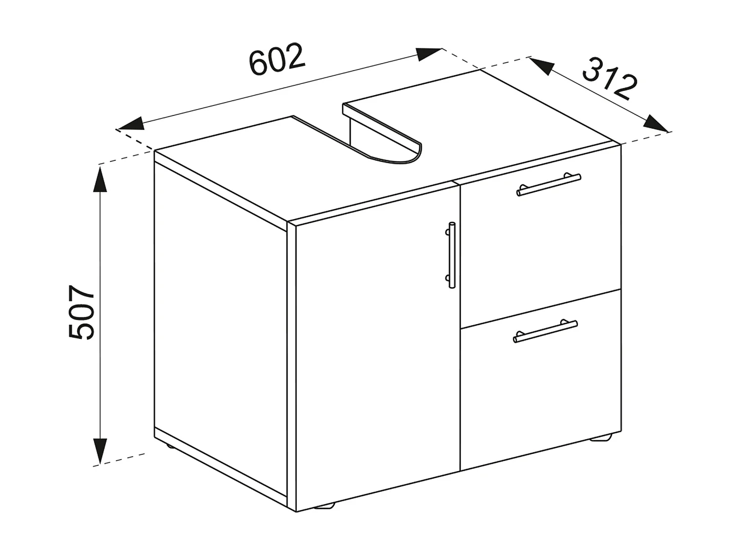 Bathroom furniture washbasin cabinet Darola White / Honey oak H. 51 x W. 61 x D. 32 cm