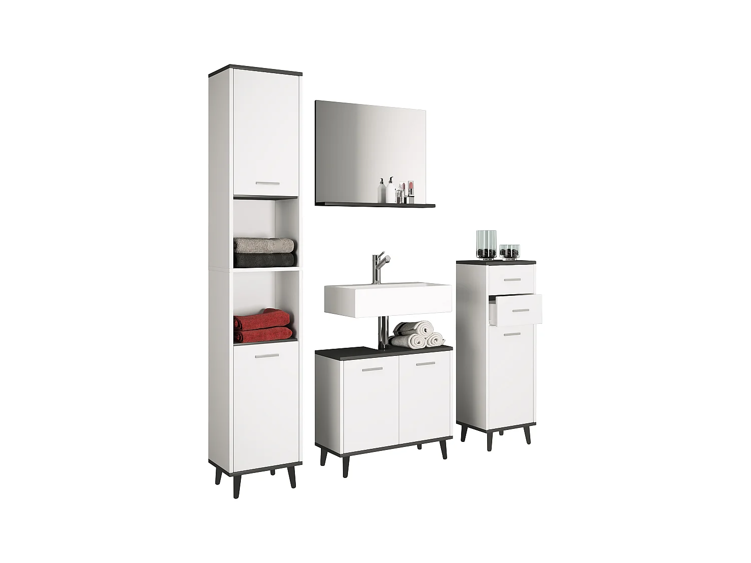 Bathroom furniture Midischrank Landos White / Anthracite H. 97 x W. 32 x D. 28 cm