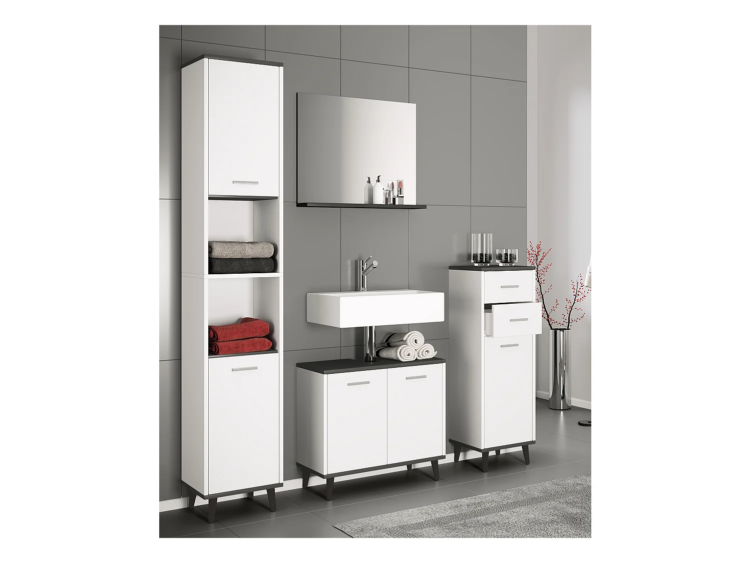 Bathroom furniture Midischrank Landos White / Anthracite H. 97 x W. 32 x D. 28 cm