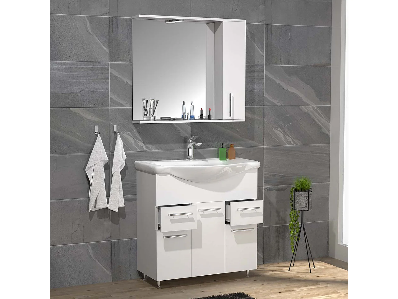 Bathroom furniture washbasin Lisalo White H. 152 x W. 75 x D. 45 cm