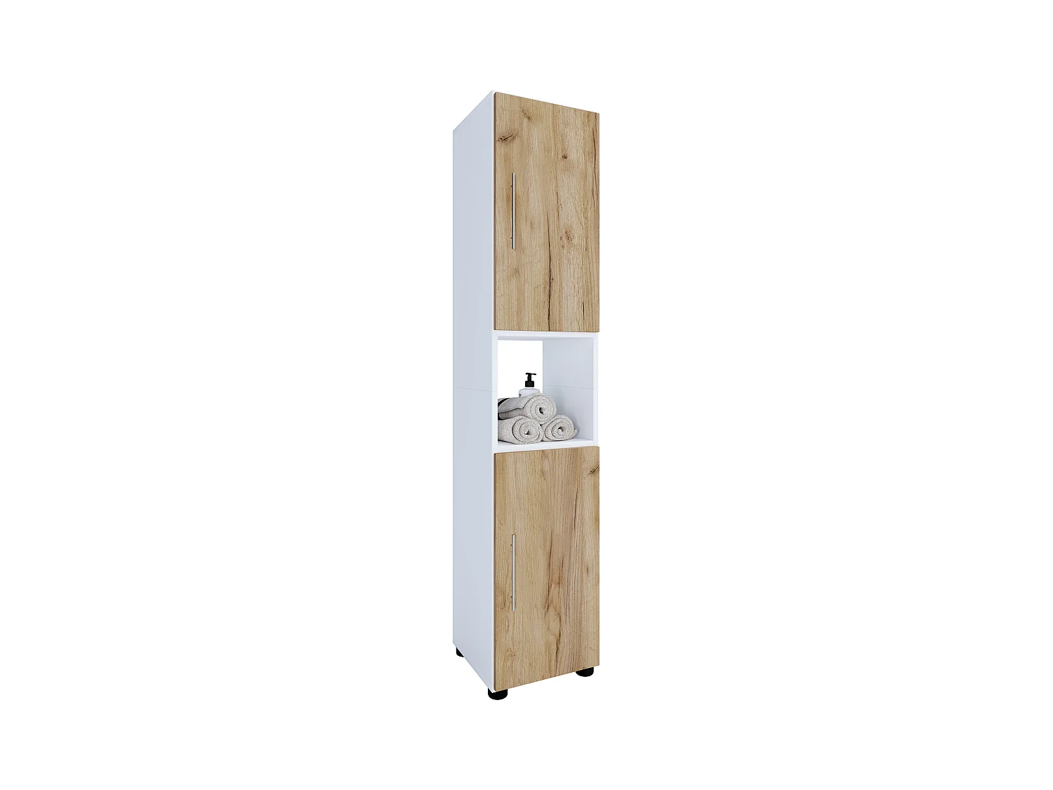 Bathroom furniture high cabinet Flandu White / Honey oak H. 153 x W. 31 x D. 30 cm