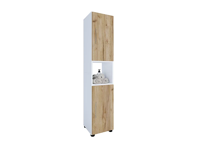 Bathroom furniture high cabinet Flandu White / Honey oak H. 153 x W. 31 x D. 30 cm