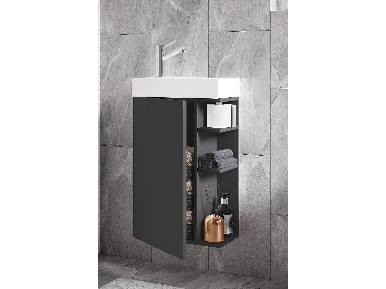 Conjunto VCM de 2 peças | Lavandaria para hóspedes WC | Banheiro | Lavatório | Móveis de casa de banho Conjunto de casas de banho – Lumia (anthracite)