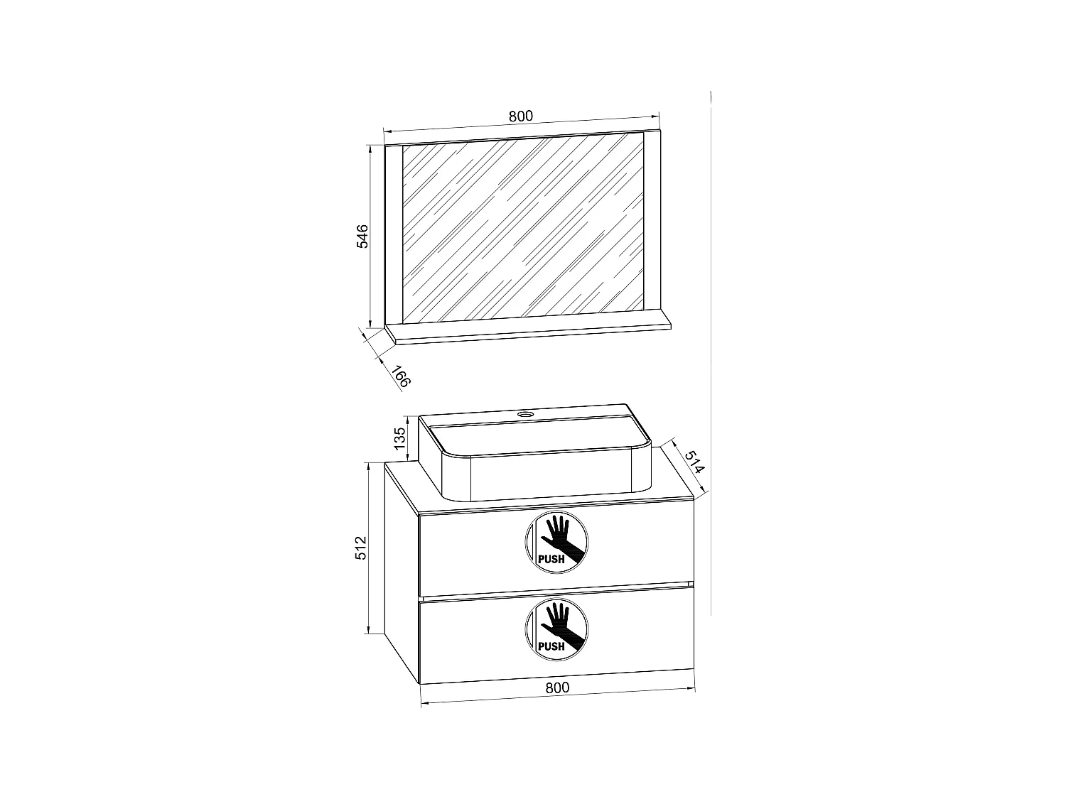 3-tlg Waschtisch Badmöbel Lendas 80 cm M Schublade