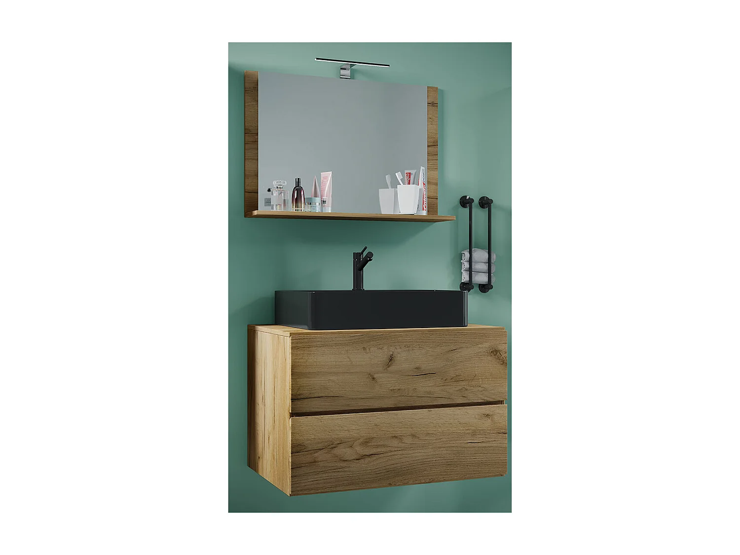 Bathroom furniture washbasin Lendas Honey oak H. 124 x W. 80 x D. 52 cm