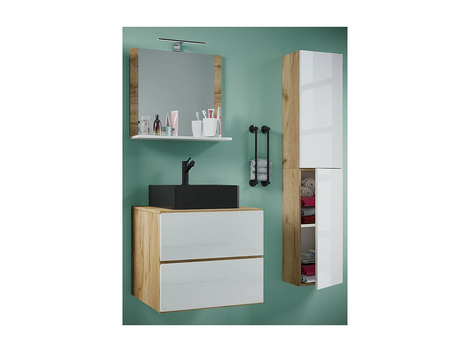 4-tlg Waschtisch Badmöbel Lendas 60 cm L Schublade