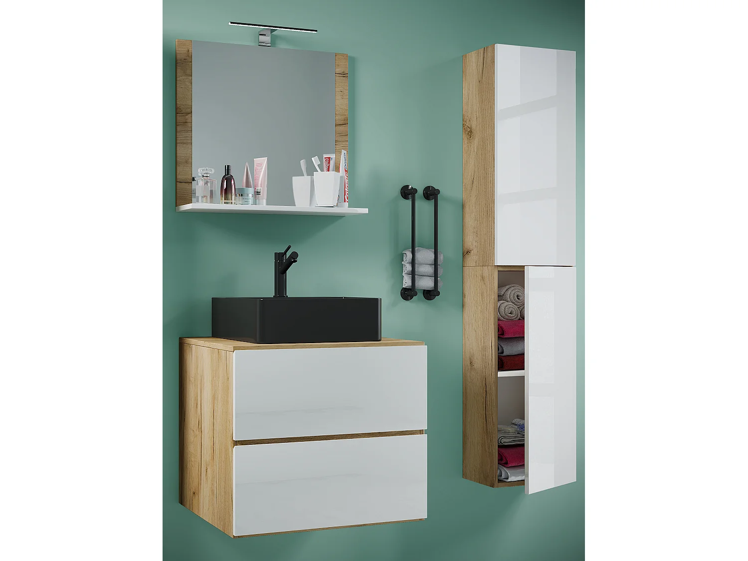 4-tlg Waschtisch Badmöbel Lendas 60 cm L Schublade