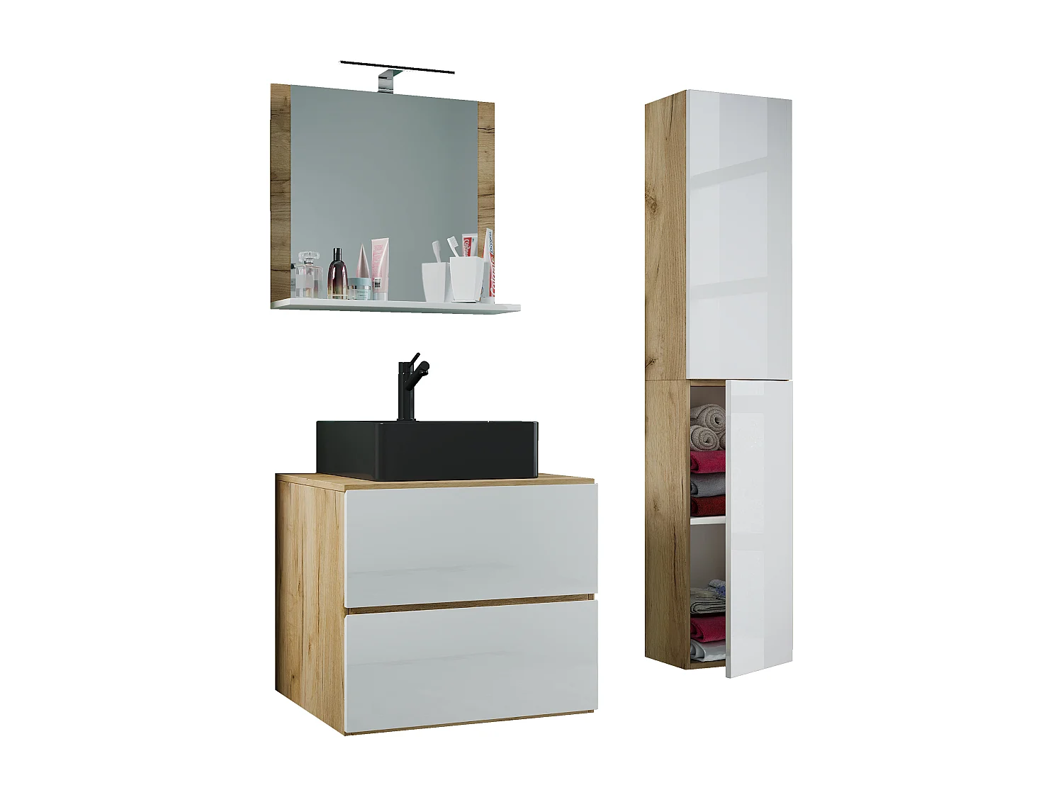 Bathroom furniture washbasin Lendas Honey oak / White H. 150 x W. 93 x D. 52 cm