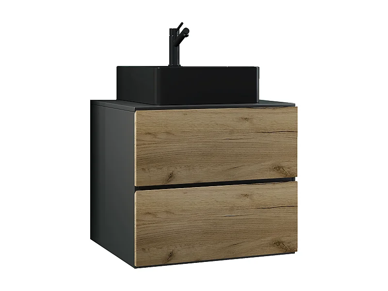 VCM 2 pcs Lavatório | lavatório preto largura inferior do armário 60 cm | Mobiliário para casa de banho com gavetas | Lendas S BL (anthracite / mel oak)