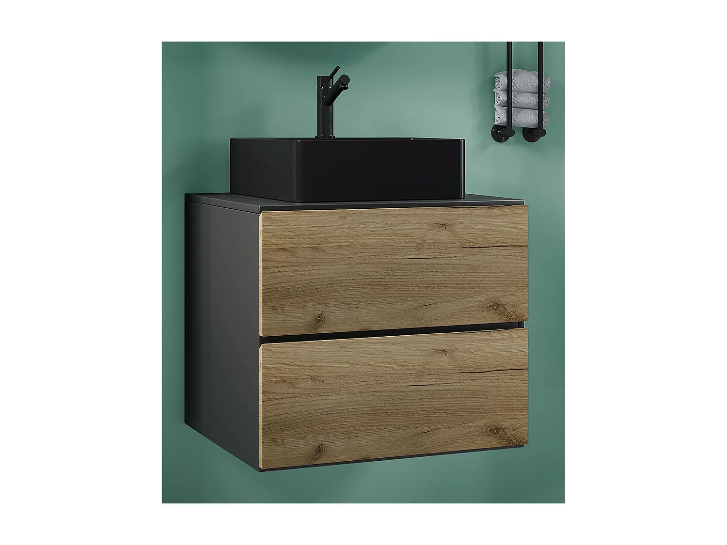 VCM 2 pcs Lavatório | lavatório preto largura inferior do armário 60 cm | Mobiliário para casa de banho com gavetas | Lendas S BL (anthracite / mel oak)