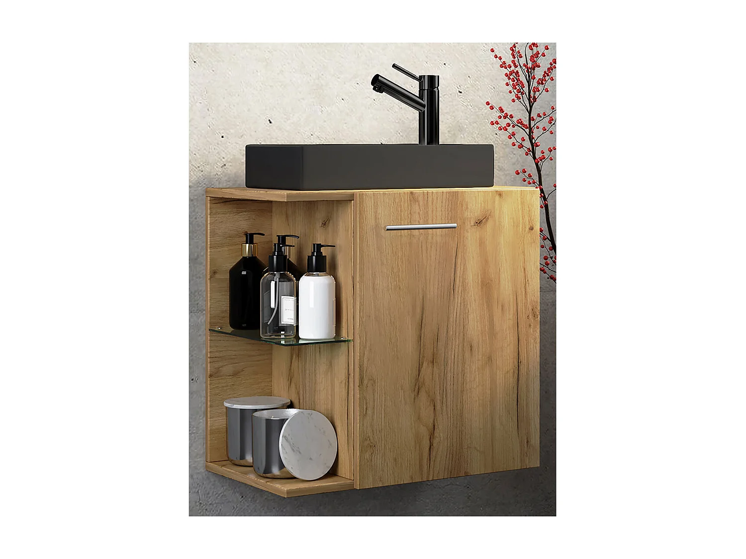 2-tlg Waschtisch Hausa Toilette schmal Schwarz