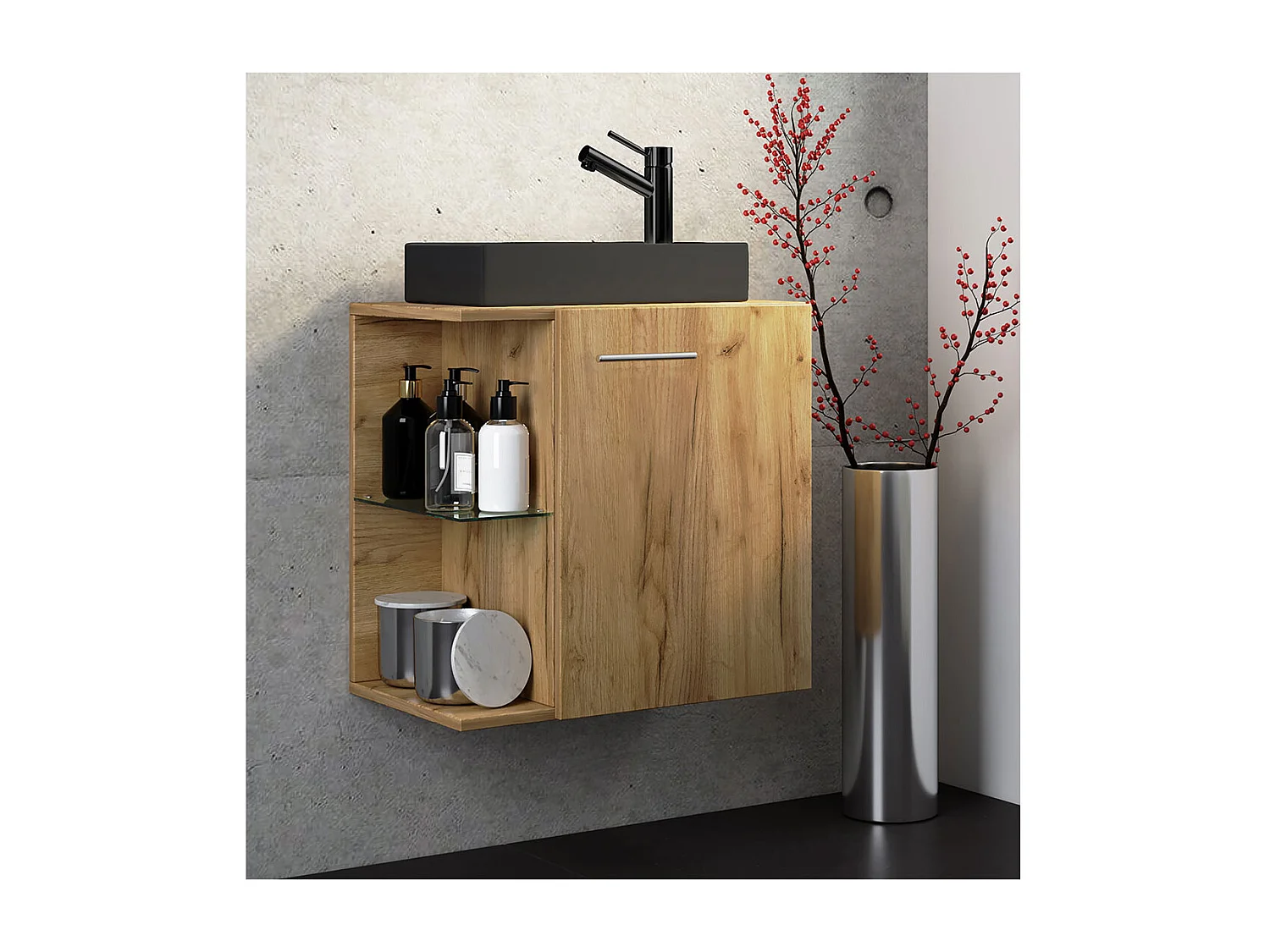 2-tlg Waschtisch Hausa Toilette schmal Schwarz