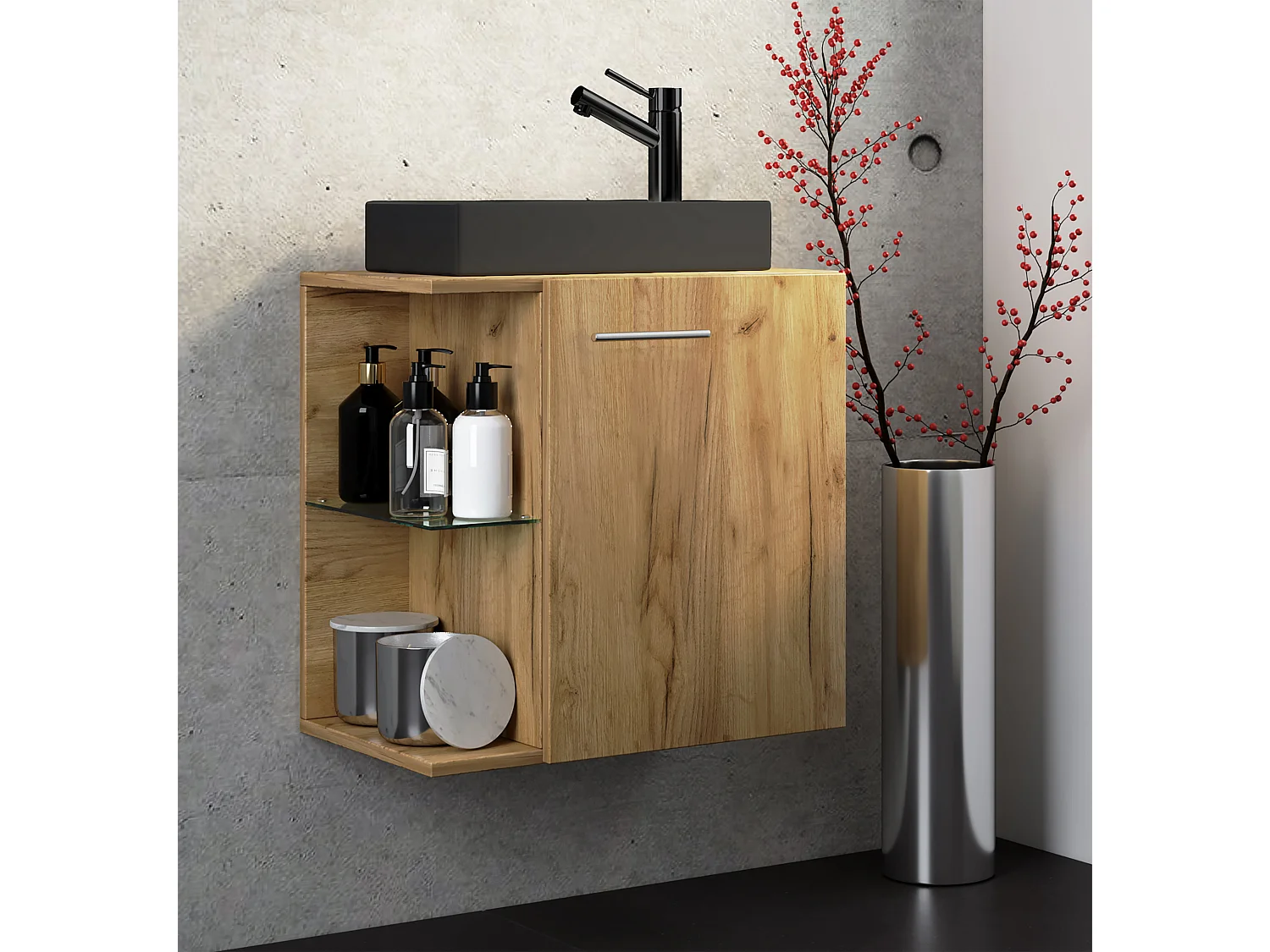 2-tlg Waschtisch Hausa Toilette schmal Schwarz