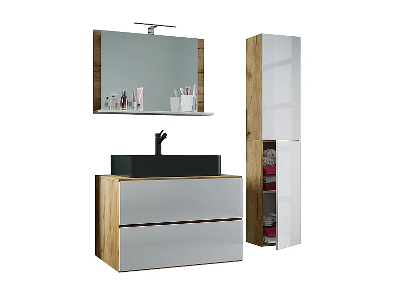 Bathroom furniture washbasin Lendas Honey oak / White H. 150 x W. 114 x D. 52 cm