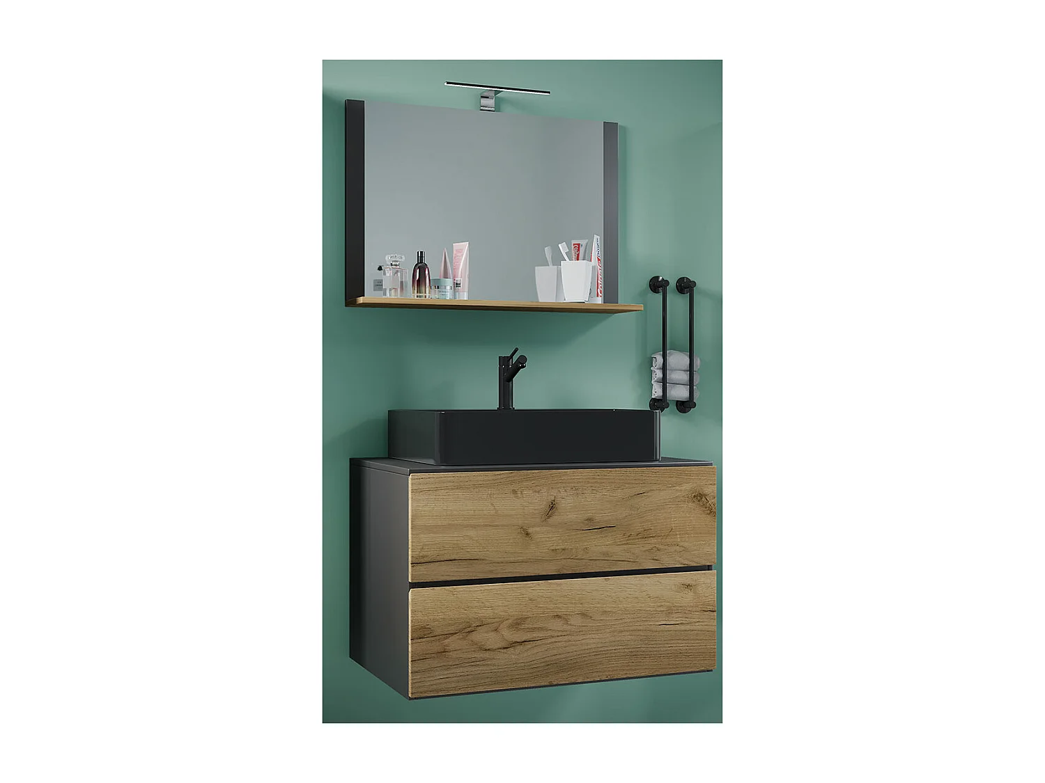 Bathroom furniture washbasin Lendas Anthracite / honey oak H. 124 x W. 80 x D. 52 cm