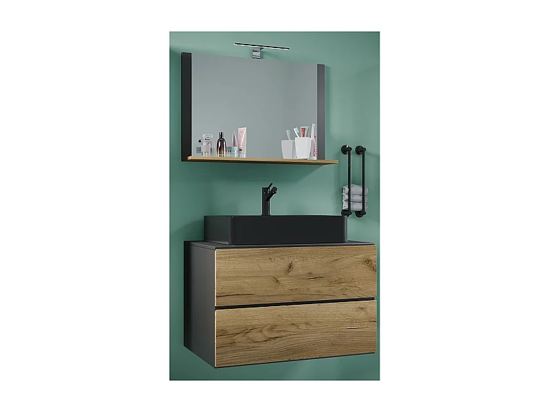Bathroom furniture washbasin Lendas Anthracite / honey oak H. 124 x W. 80 x D. 52 cm