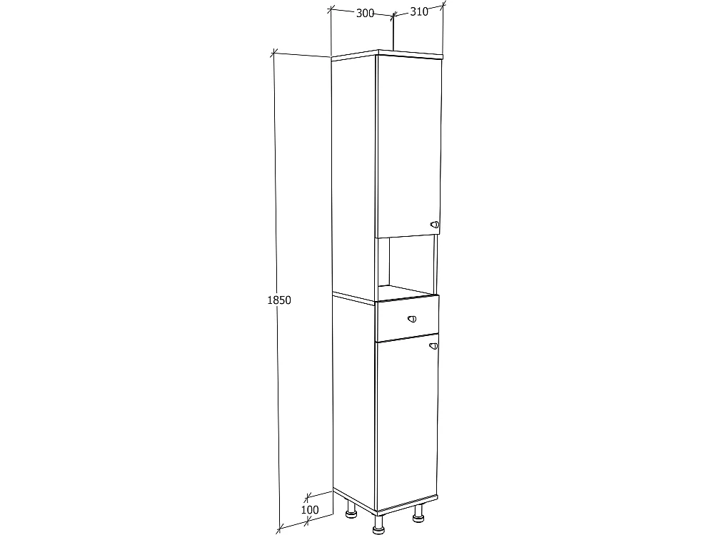 Bathroom furniture high cabinet Nilosi Honey oak / White H. 185 x W. 30 x D. 31 cm