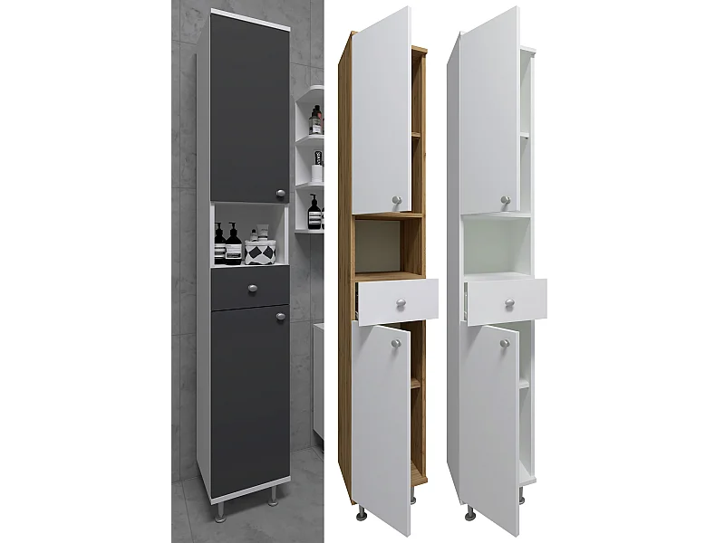 Muebles de baño gabinete alto Nilosi Roble de miel / Blanco 185 x30 x31