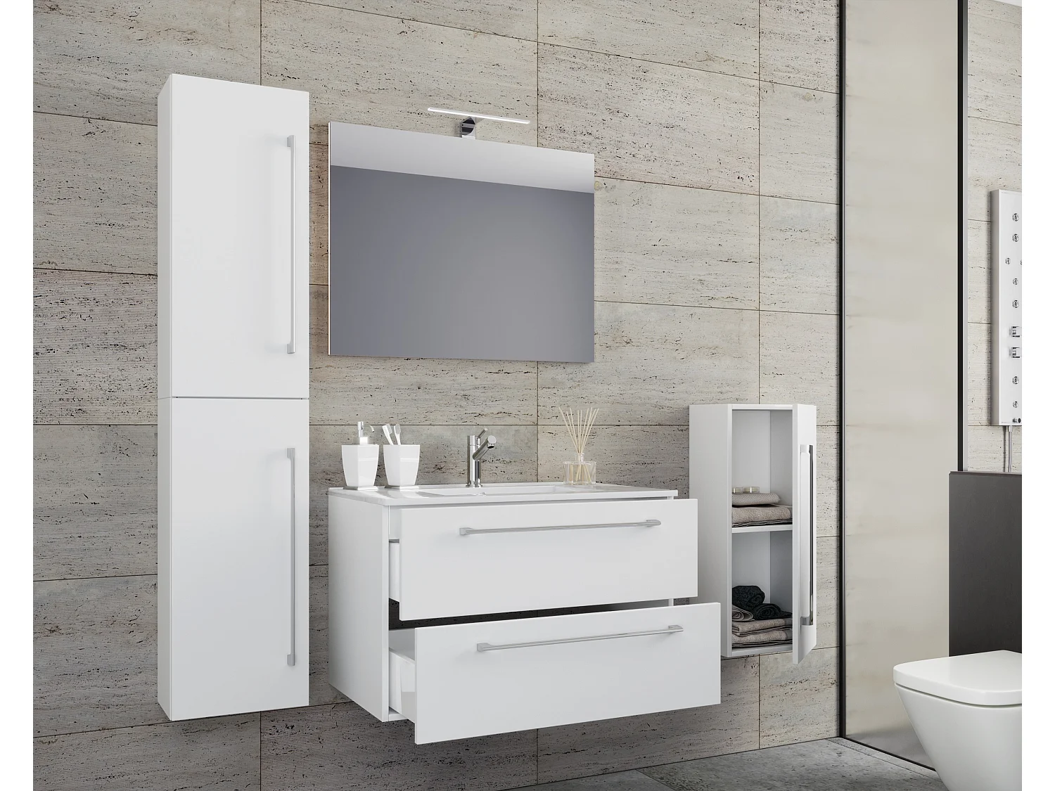 Bathroom furniture washbasin Badinos White H. 152 x W. 126 D. 46 cm