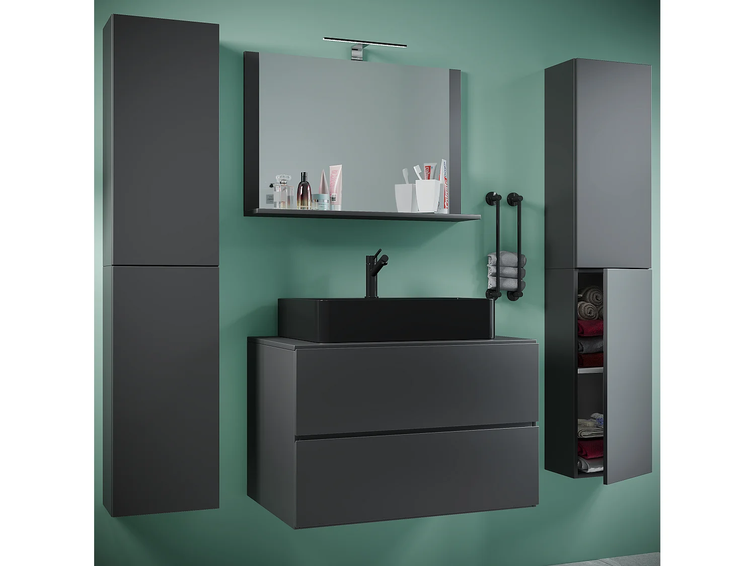 VCM 5 peças de lavatório móvel de casa de banho Conjunto de móveis de casa de banho Lavatório Lendas BL largura 80 cm Gaveta XL (antracite)