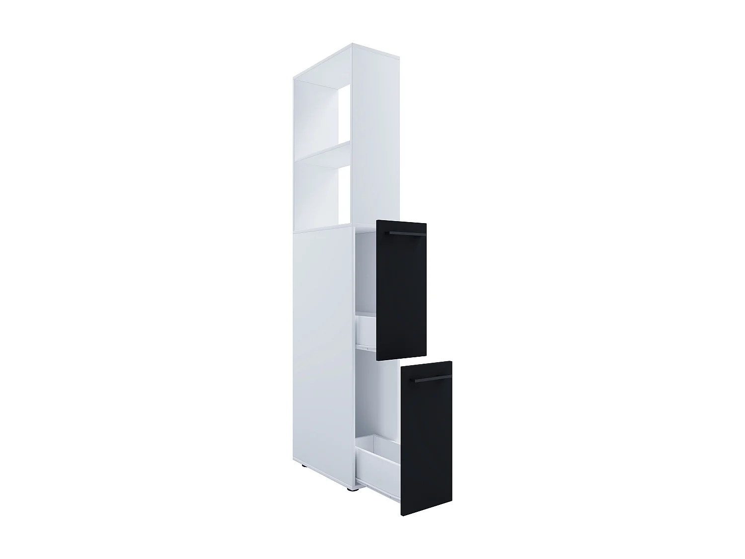 Bathroom furniture high cabinet Sadilo White / Black H. 183 x W. 25 x D. 50 cm