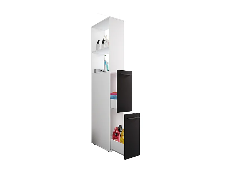 Bathroom furniture high cabinet Sadilo White / Black H. 183 x W. 25 x D. 50 cm