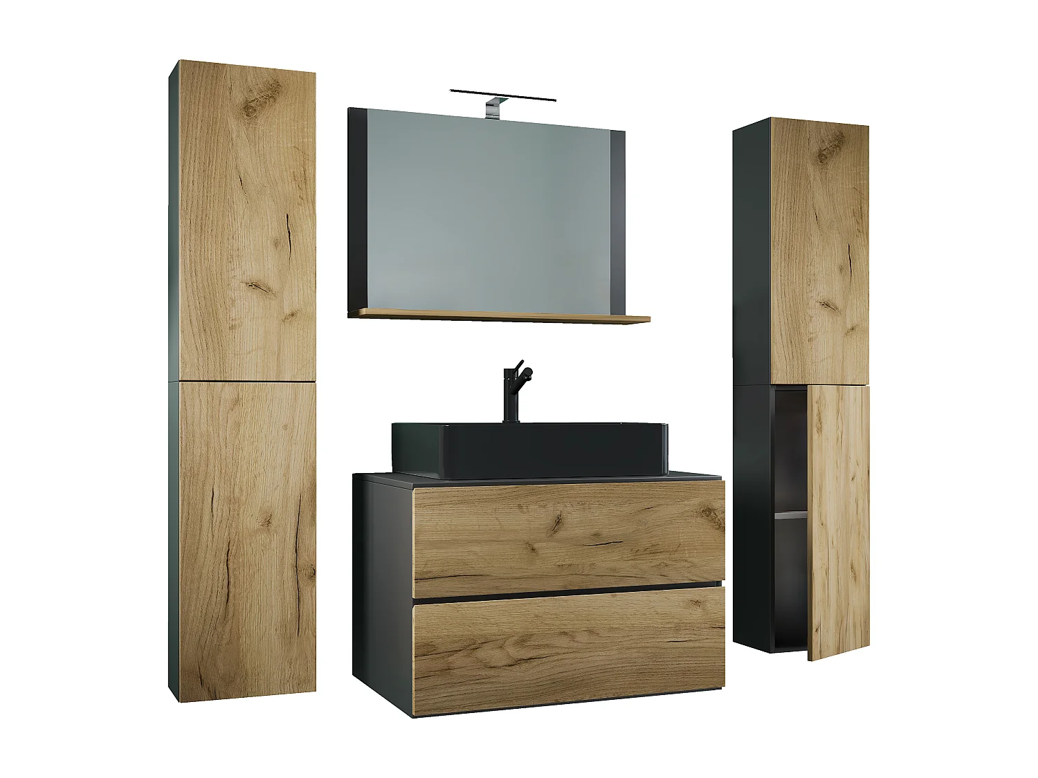 Bathroom furniture washbasin Lendas Anthracite / honey oak H. 150 x W. 147 x D. 52 cm