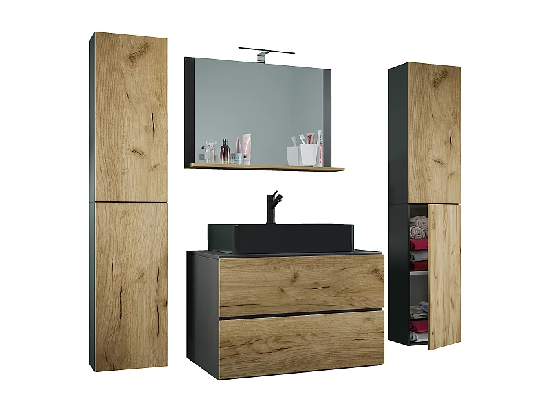 5-tlg Waschtisch Badmöbel 80cm Lendas XL Schublade