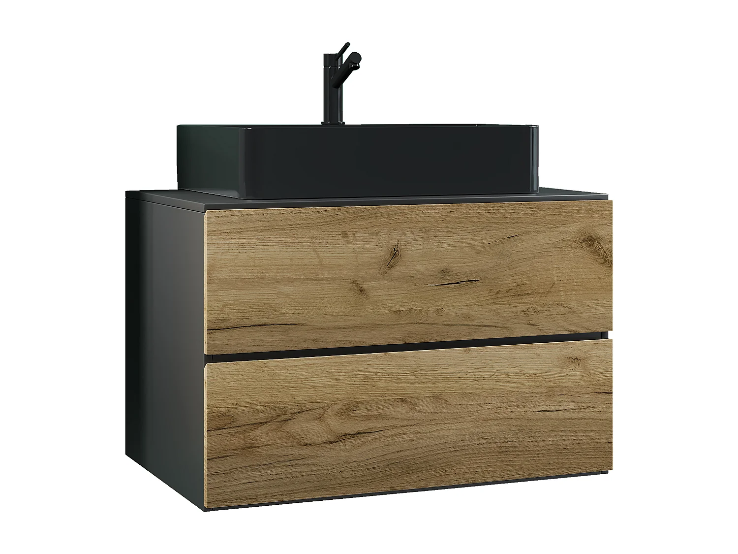 Bathroom furniture washbasin Lendas Anthracite / honey oak H. 52 x W. 80 x D. 52 cm