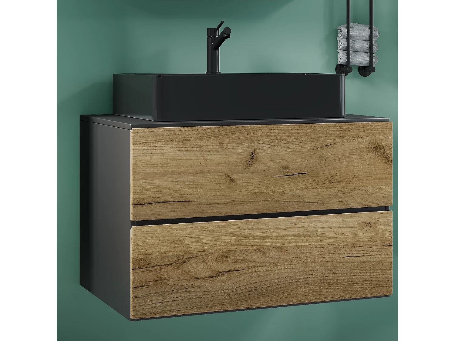 Bathroom furniture washbasin Lendas Anthracite / honey oak H. 52 x W. 80 x D. 52 cm