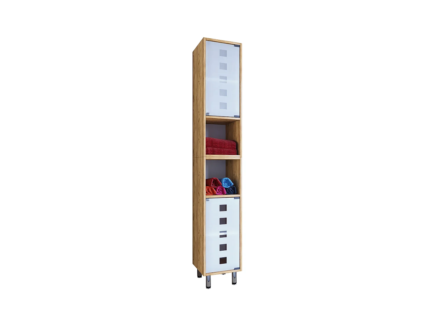 VCM bois meuble de salle de bain stand étagère salle de bain armoire haute porte vitrée Darola (chêne miel)